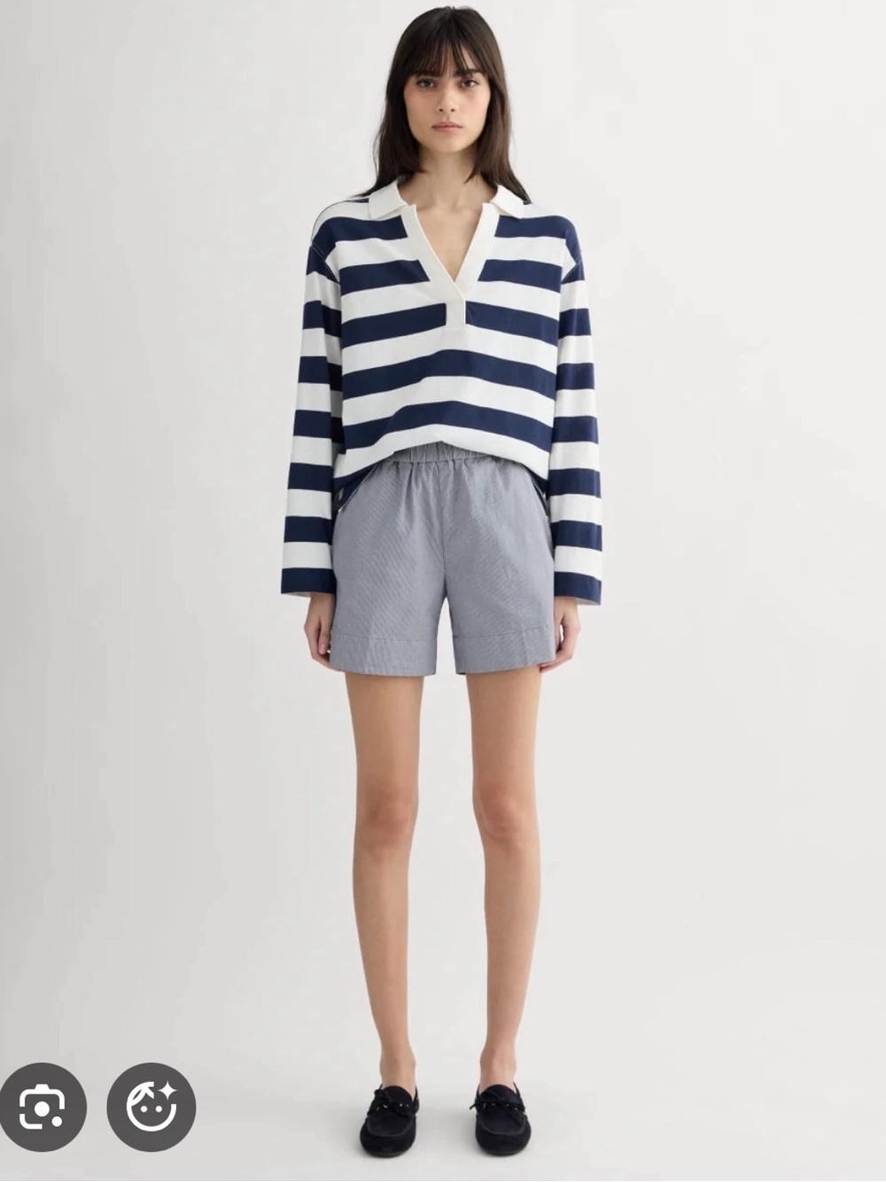 Everlane The Easy Short in Dark Denim Pinstripe